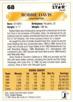 1991 Jockey Star Jockeys #68 Robbie Davis Back